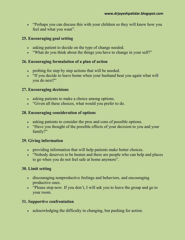 Therapeutic and non therapeuitc communication techniques