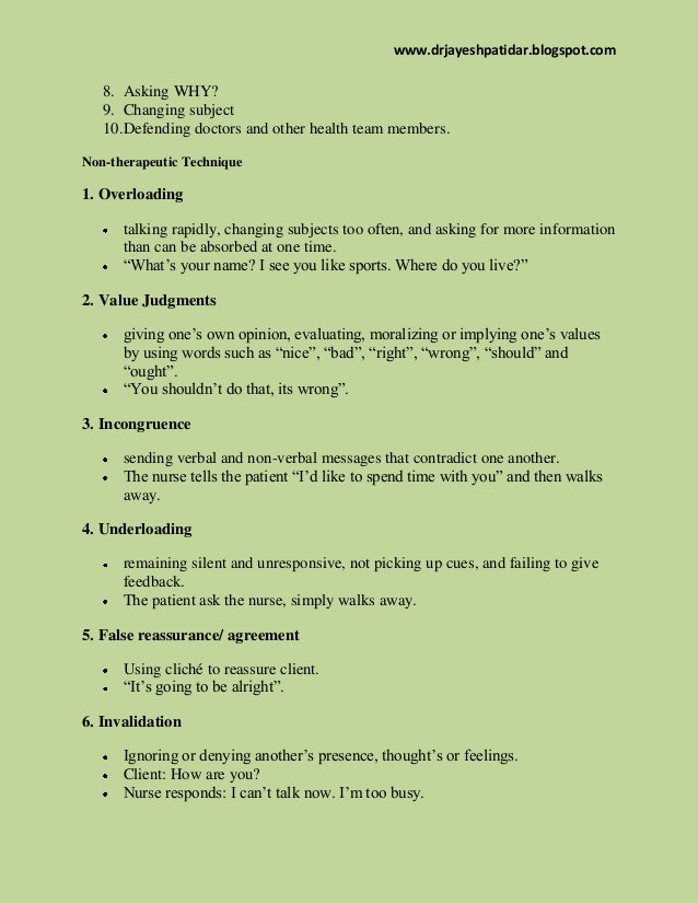 Therapeutic and non therapeuitc communication techniques