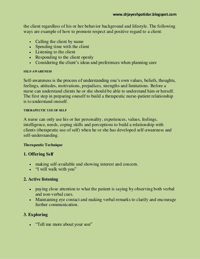 Therapeutic and non therapeuitc communication techniques