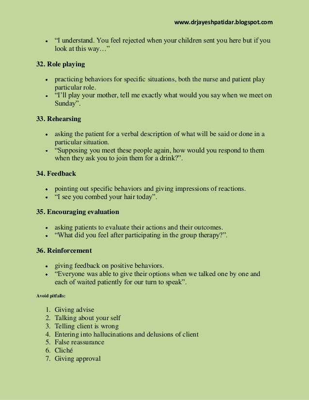 Therapeutic and non therapeuitc communication techniques