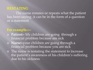 Restating Communication Therapeutic communication | PPTX