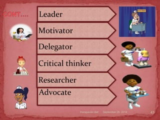 September 26, 2014therapeutic diet 43
Leader
Motivator
Delegator
Critical thinker
Researcher
Advocate
 