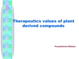 Therapeutics values of plant
    derived compounds




                   Punyakishore Maibam
 