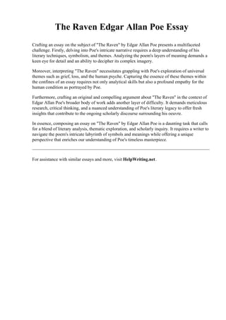 The Raven Edgar Allan Poe Essay | PDF