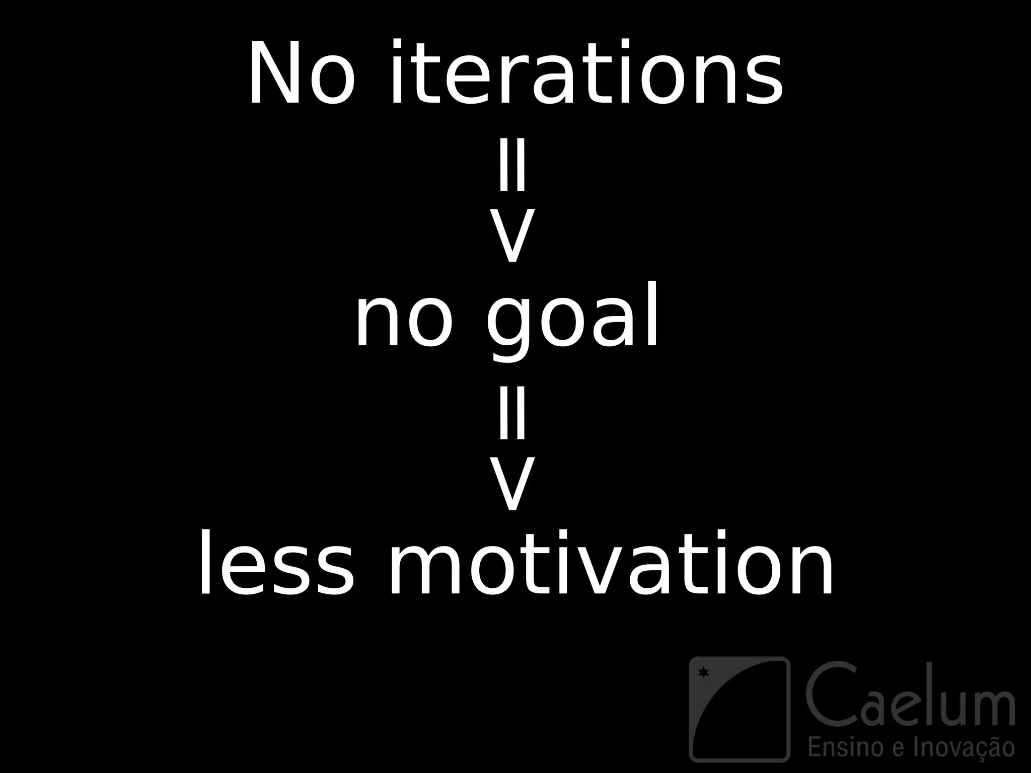 No iterations



      =>
   no goal
      =>
less motivation
 