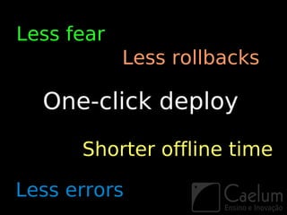 Less fear
            Less rollbacks

  One-click deploy
      Shorter offline time

Less errors
 