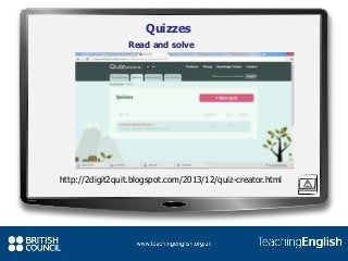 Quizzes
Read and solve
http://2digit2quit.blogspot.com/2013/12/quiz-creator.html
 