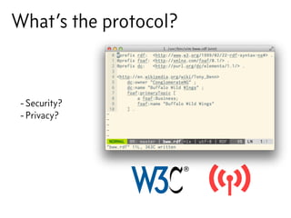 What’s the protocol?
- Security?
- Privacy?
 