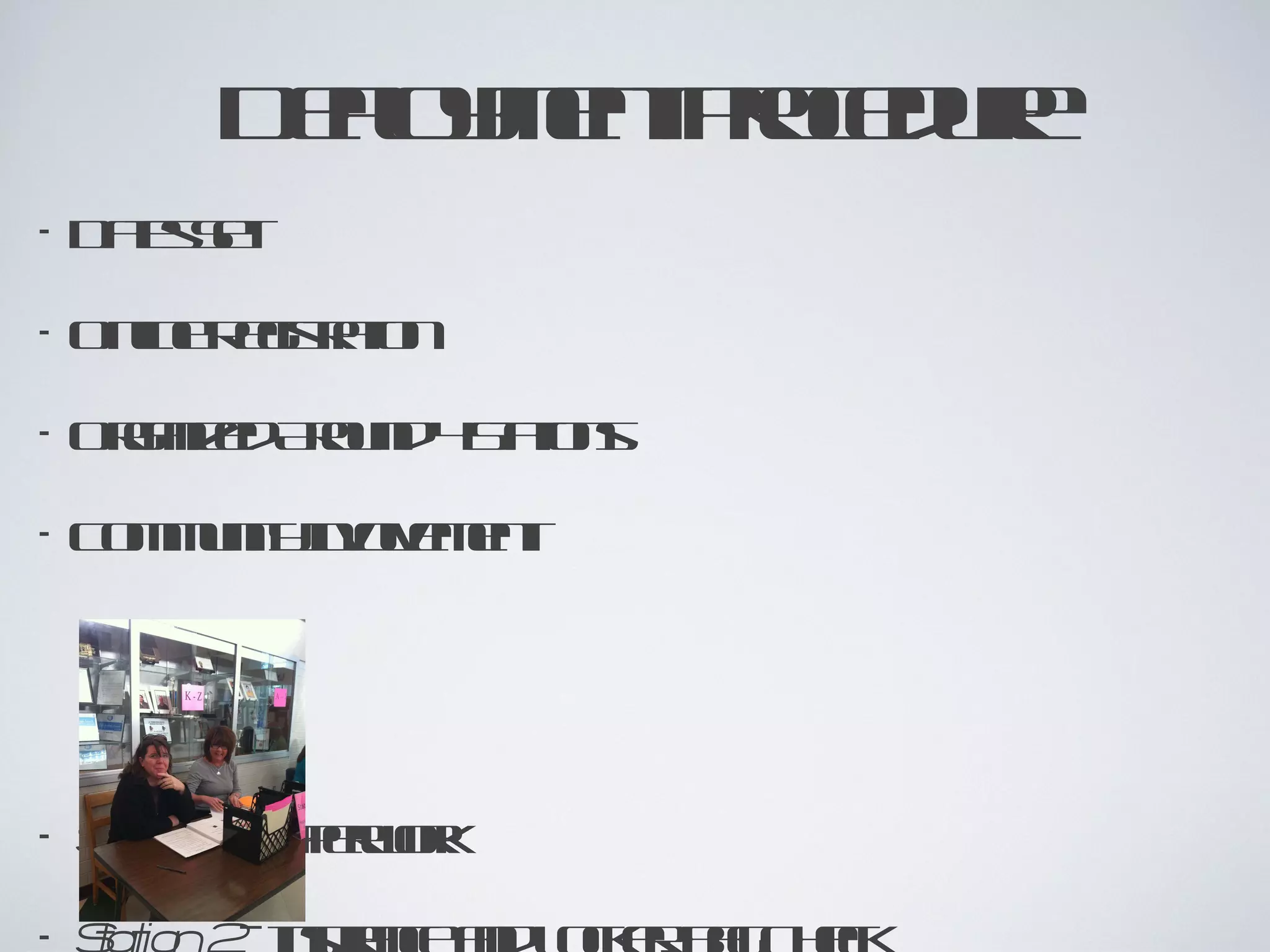 Deployment Procedure Dates Set Online Registration Organized Around 4 Stations Community Involvement Station1  - Paperwork Station 2  - Insurance and Locker, Bag Check Station 3 - Parent/Student training and signatures Station 4 - Receive laptop and log in  