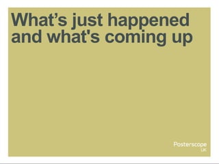 What’s just happened
and what's coming up
 