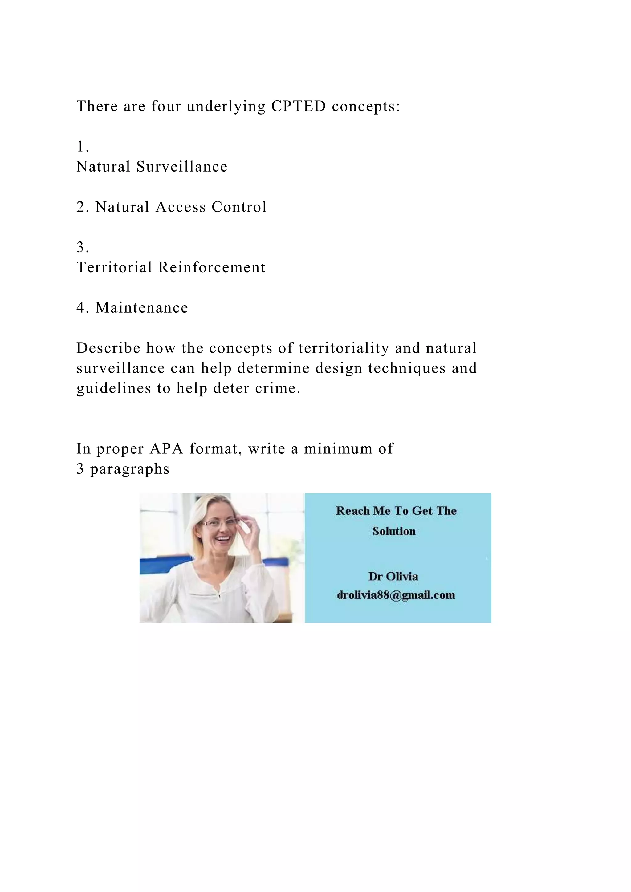 There are four underlying CPTED concepts1. Natural Surveillan | DOCX