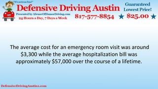 The average cost for an emergency room visit was around
$3,300 while the average hospitalization bill was
approximately $57,000 over the course of a lifetime.
 