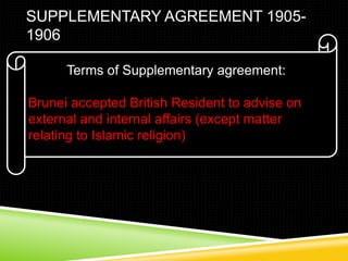 Seizure of limbangResult:British Government: 	British accepted Trevenans report and 	confirmed Charles Brookes annexation 	(takeover) of Limbang in July 1891.Brunei Government:1. Sultan Hashim asked the British to honour 	the 1888 treaty of Protection. However, it was 	not granted.2. Brunei lose Limbang in July 1891