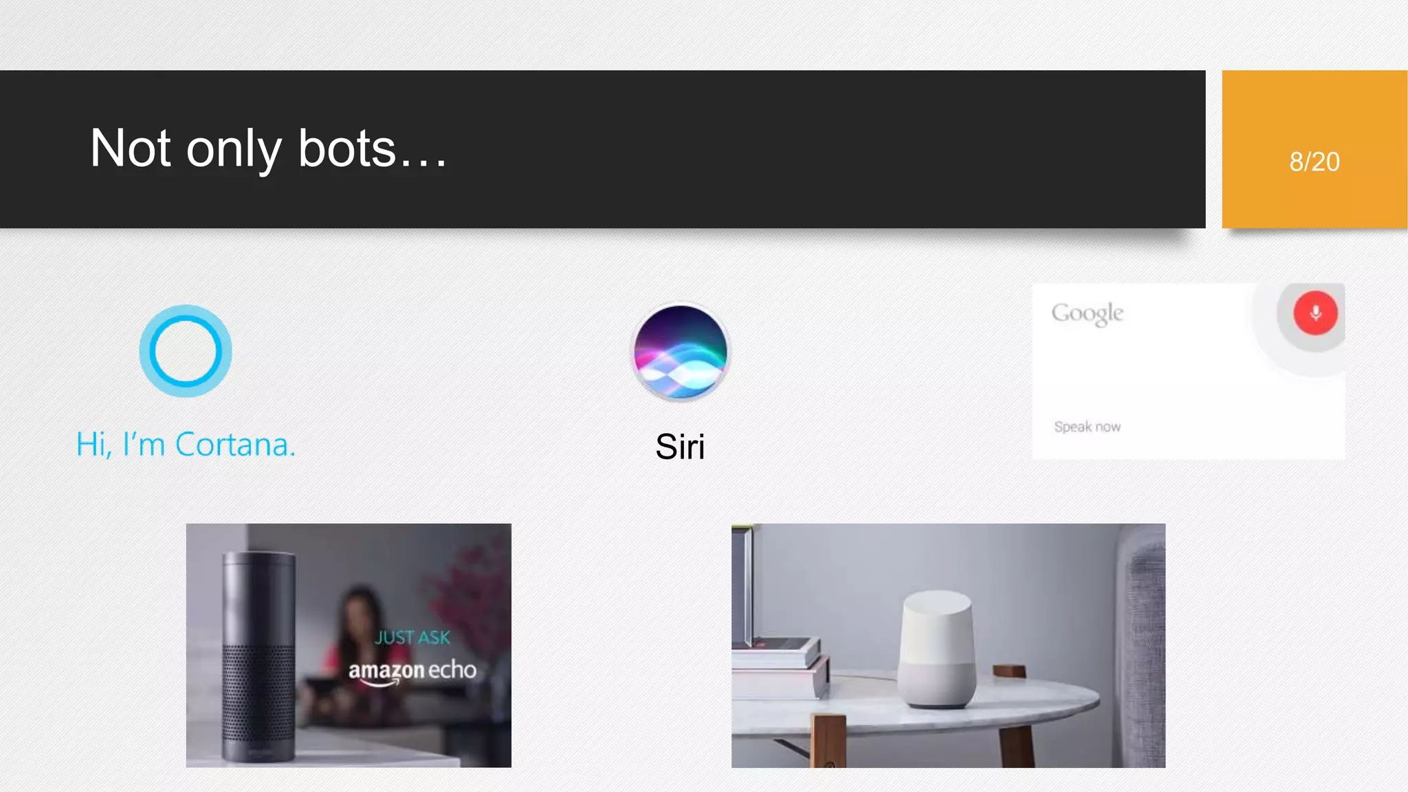 Not only bots…
Siri
8/20
 
