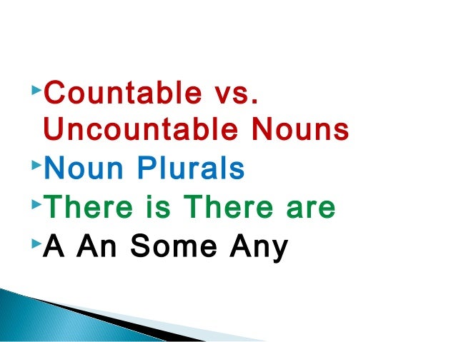 ï½Countable  vs. Uncountable Nounsï½Noun Pluralsï½There is There areï½A An Some Any 