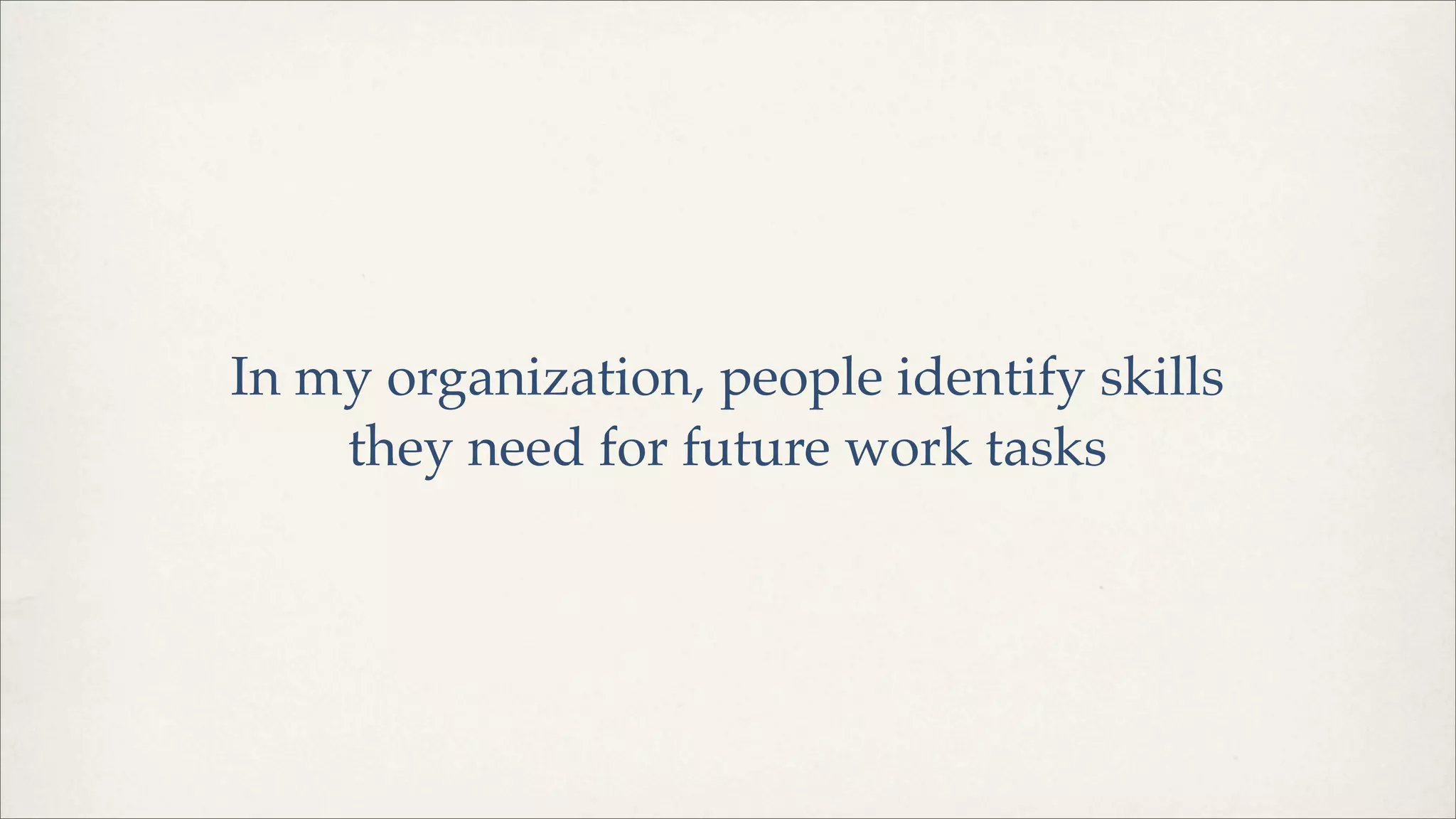 In my organization, people identify skills
they need for future work tasks
 