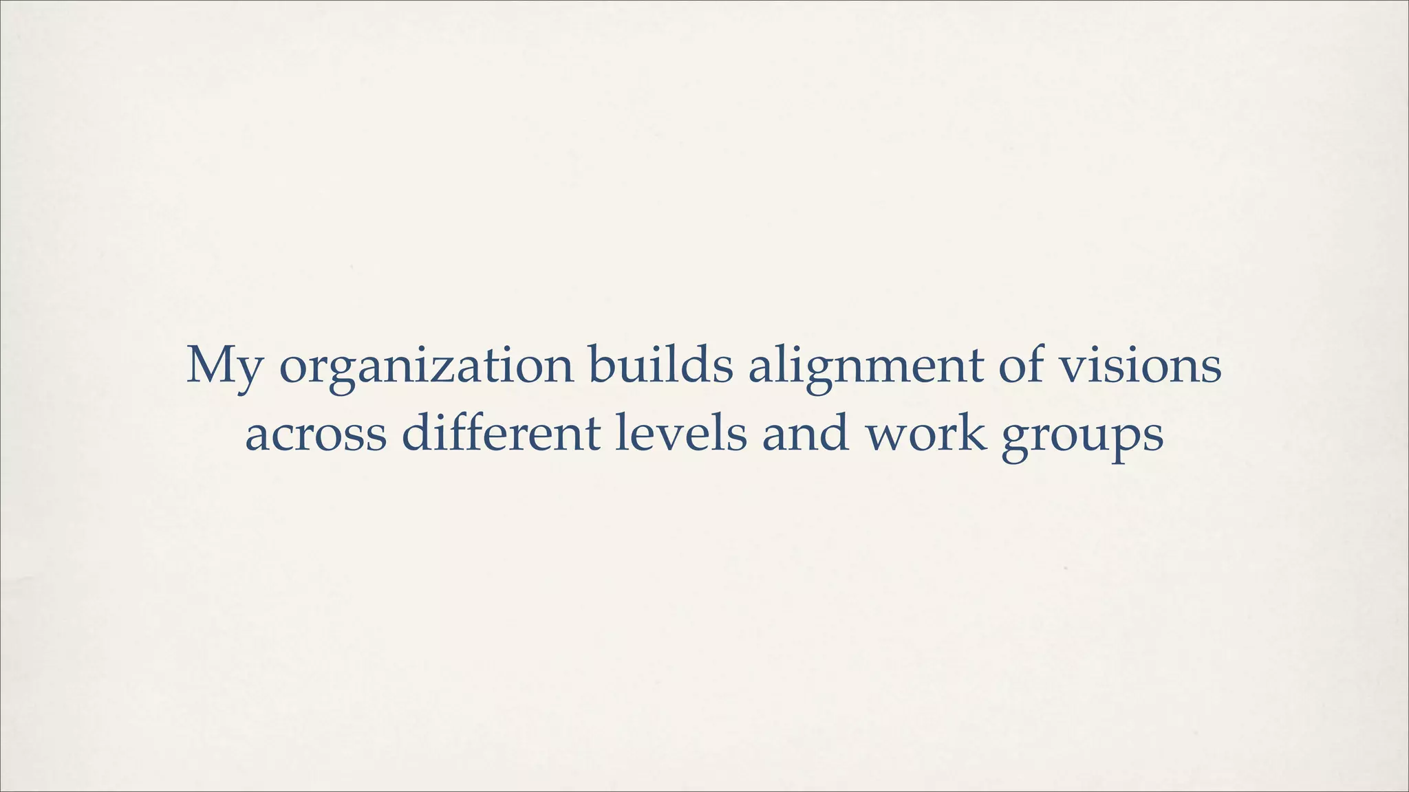 My organization builds alignment of visions
across different levels and work groups
 