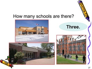 27 
5-6 Let’s Practice 
How many schools are there? 
Three. 
