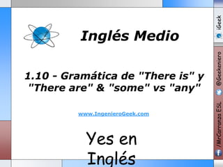 Yes en
Inglés
1.10 - Gramática de "There is" y
"There are" & "some" vs "any"
www.IngenieroGeek.com
/MrCarranzaESL@GeekenieroiGeek
Inglés Medio
 