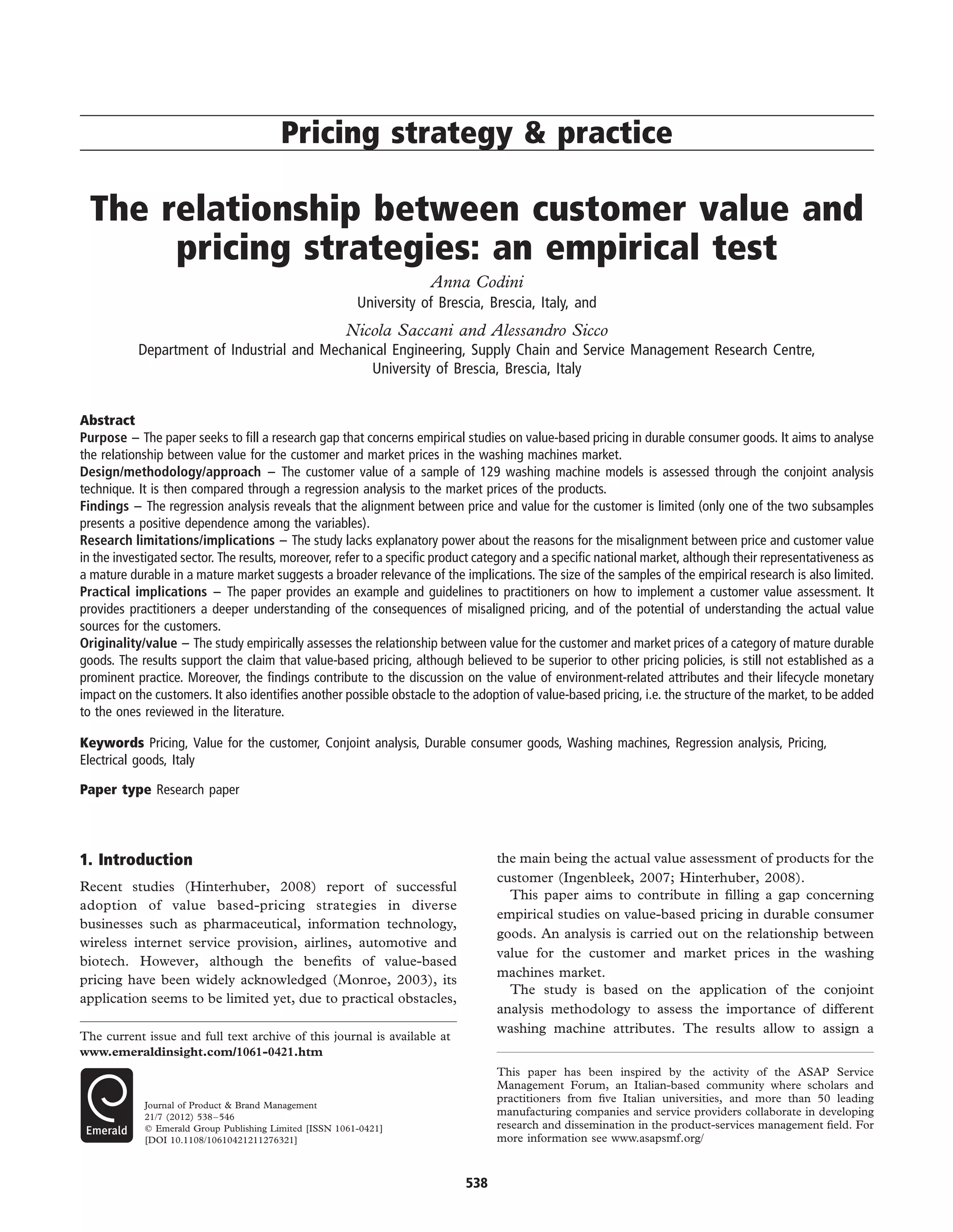The relationship between customer value and pricing strategies | PDF ...