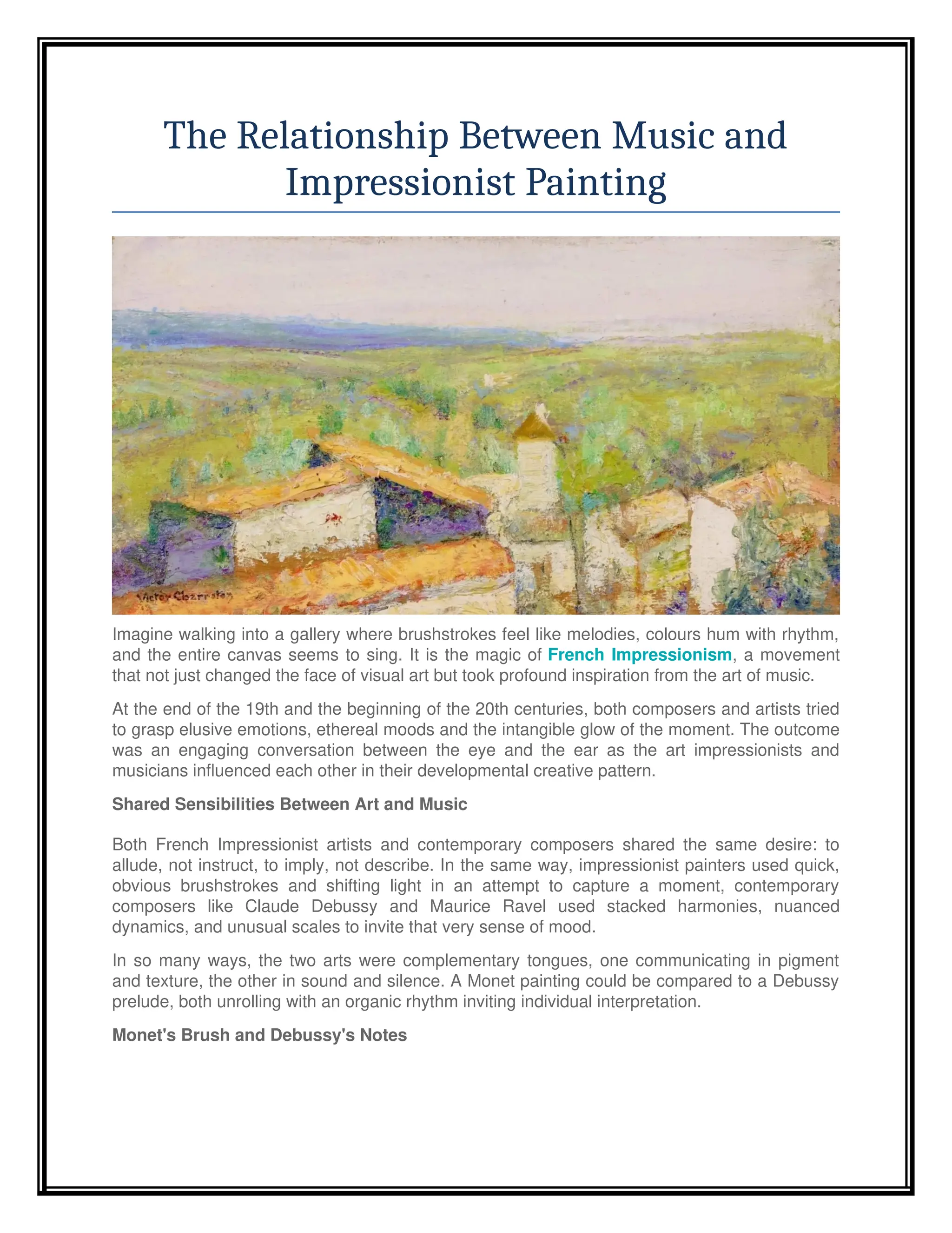 The Relationship Between Music and Impressionist Painting | DOCX