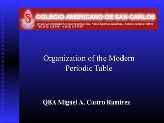 Organization of the Modern
      Periodic Table



QBA Miguel A. Castro Ramírez
 