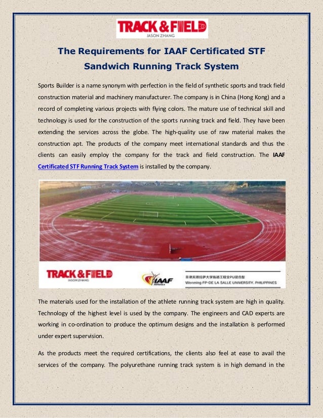 The Requirements For Iaaf Certificated Stf Sandwich Running Track Sys