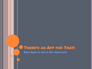 THERE’S AN APP FOR THAT! 
Best Apps to use in the classroom 
 