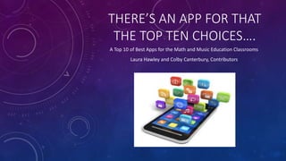 THERE’S AN APP FOR THAT
THE TOP TEN CHOICES….
Laura Hawley and Colby Canterbury, Contributors
A Top 10 of Best Apps for the Math and Music Education Classrooms
 