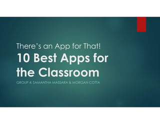 There’s an App for That!
10 Best Apps for
the Classroom
GROUP 4: SAMANTHA MASSARA & MORGAN COTTA
 