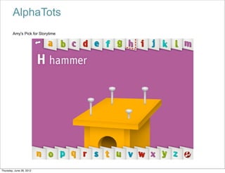 AlphaTots
        Amy's Pick for Storytime




Thursday, June 28, 2012
 