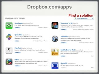 Dropbox.com/apps
              Find a solution
 