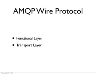 AMQP Wire Protocol


                    • Functional Layer
                    • Transport Layer


Thursday, March 3, 2011
 