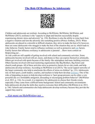 The Research Of Resilience | PDF