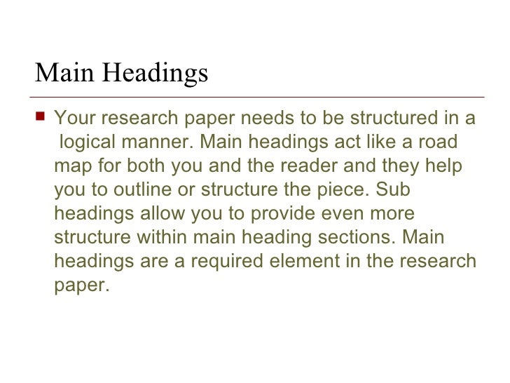 Headings of a research paper