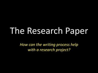 The Research Paper
How can the writing process help
with a research project?
By Dawn Bartz
 
