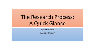 The Research Process:
A Quick Glance
Qulb e Abbas
Master Trainer
 
