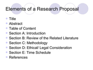 Title Proposal Introduction The Research Proposal | PPT