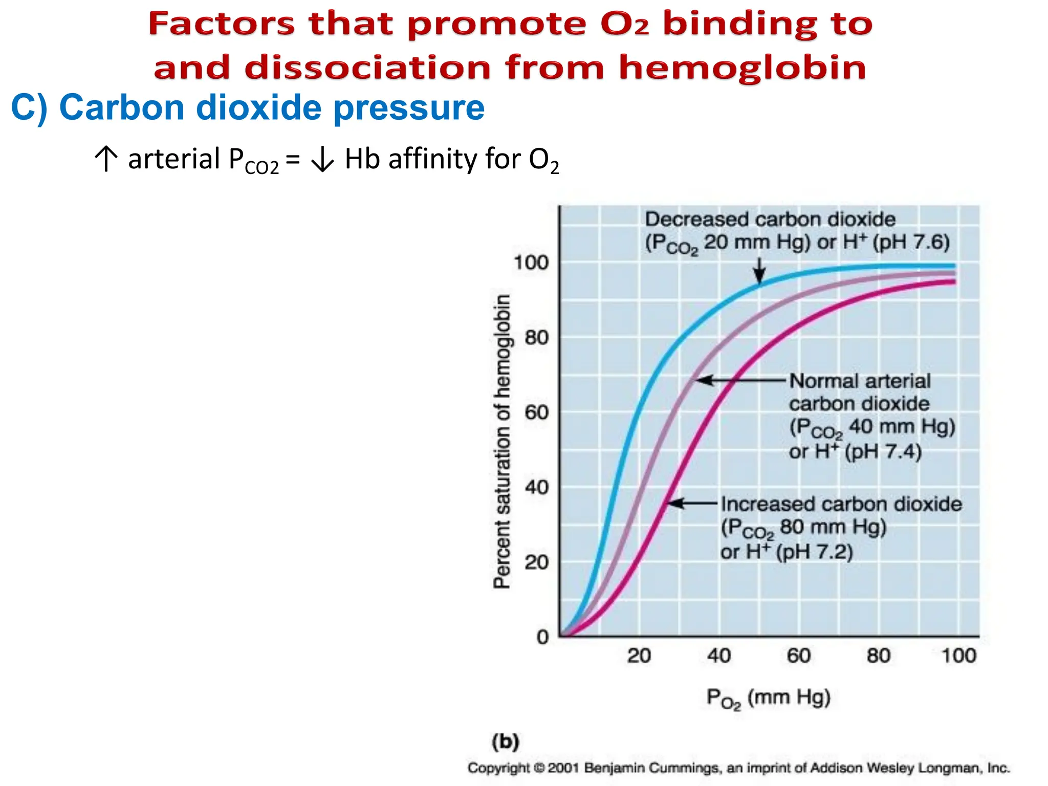 C) Carbon dioxide pressure
↑ arterial PCO2 = ↓ Hb affinity for O2
 