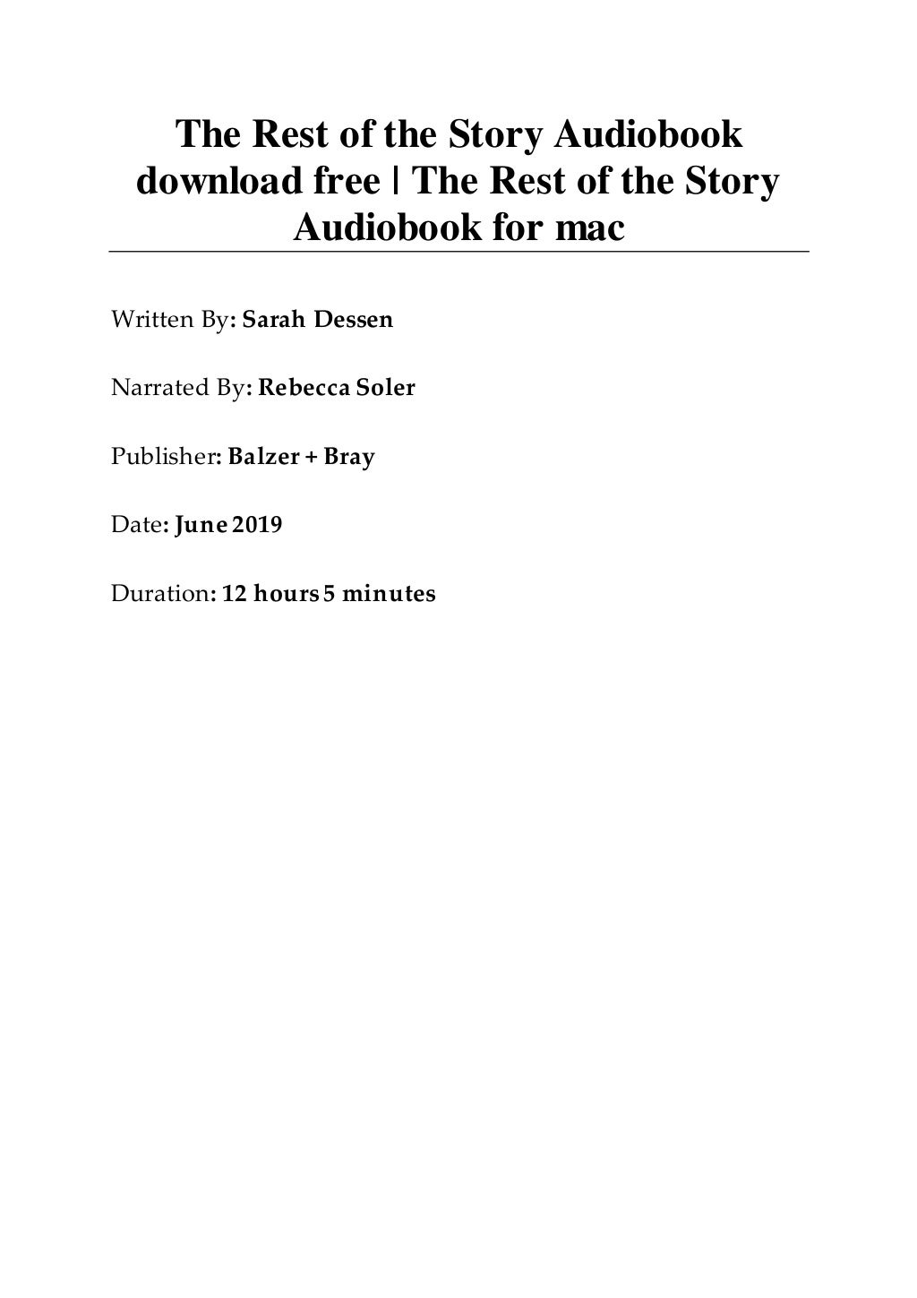 The Rest of the Story Audiobook download free The Rest of the Story…