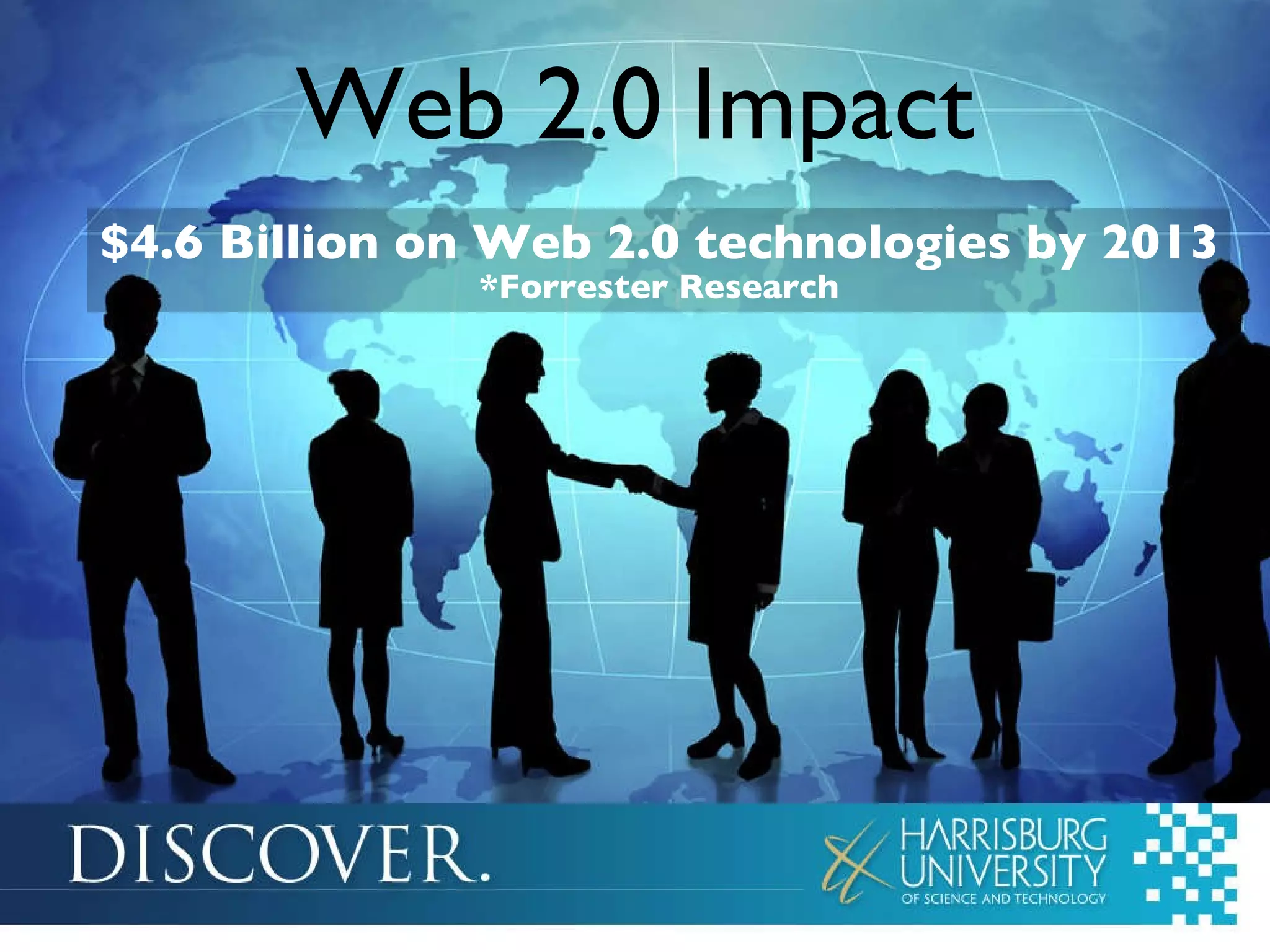 Web 2.0 Impact $4.6 Billion on Web 2.0 technologies by 2013 *Forrester Research 