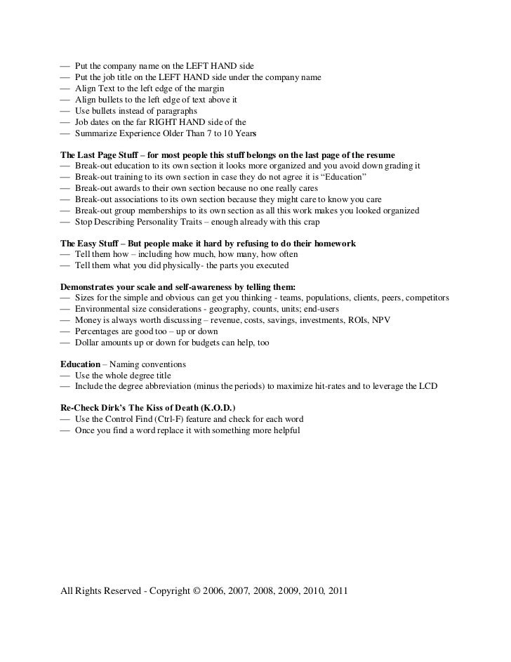 the resume check list from dirk spencer