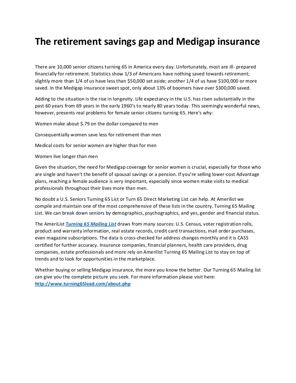 The retirement savings gap and medigap insurance