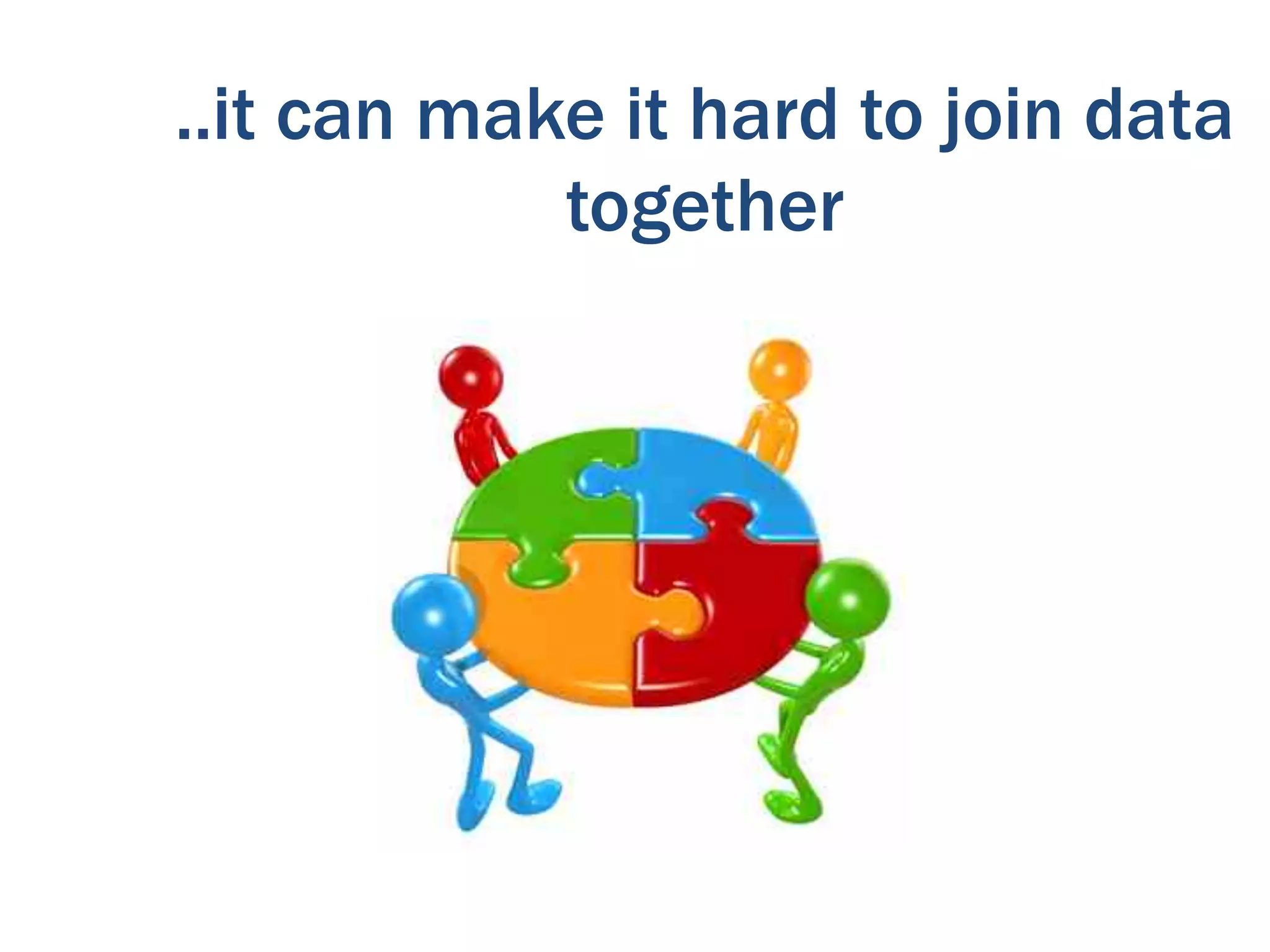 ..it can make it hard to join data
            together
 