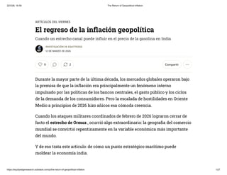 El regreso de la inflación geopolítica y su impacto en la economía ...