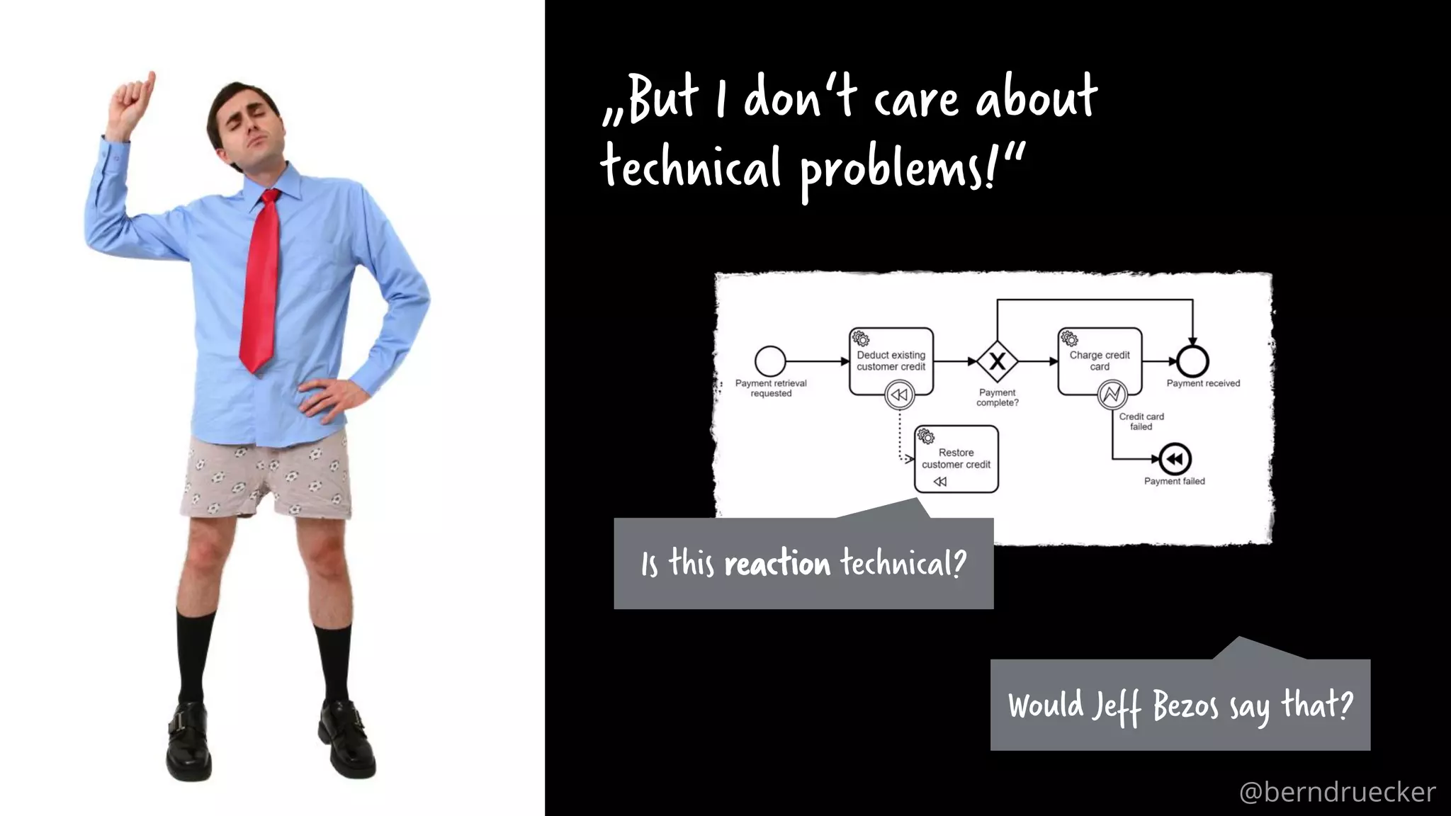 40
„But I don‘t care about
technical problems!“
Is this reaction technical?
Would Jeff Bezos say that?
@berndruecker
 