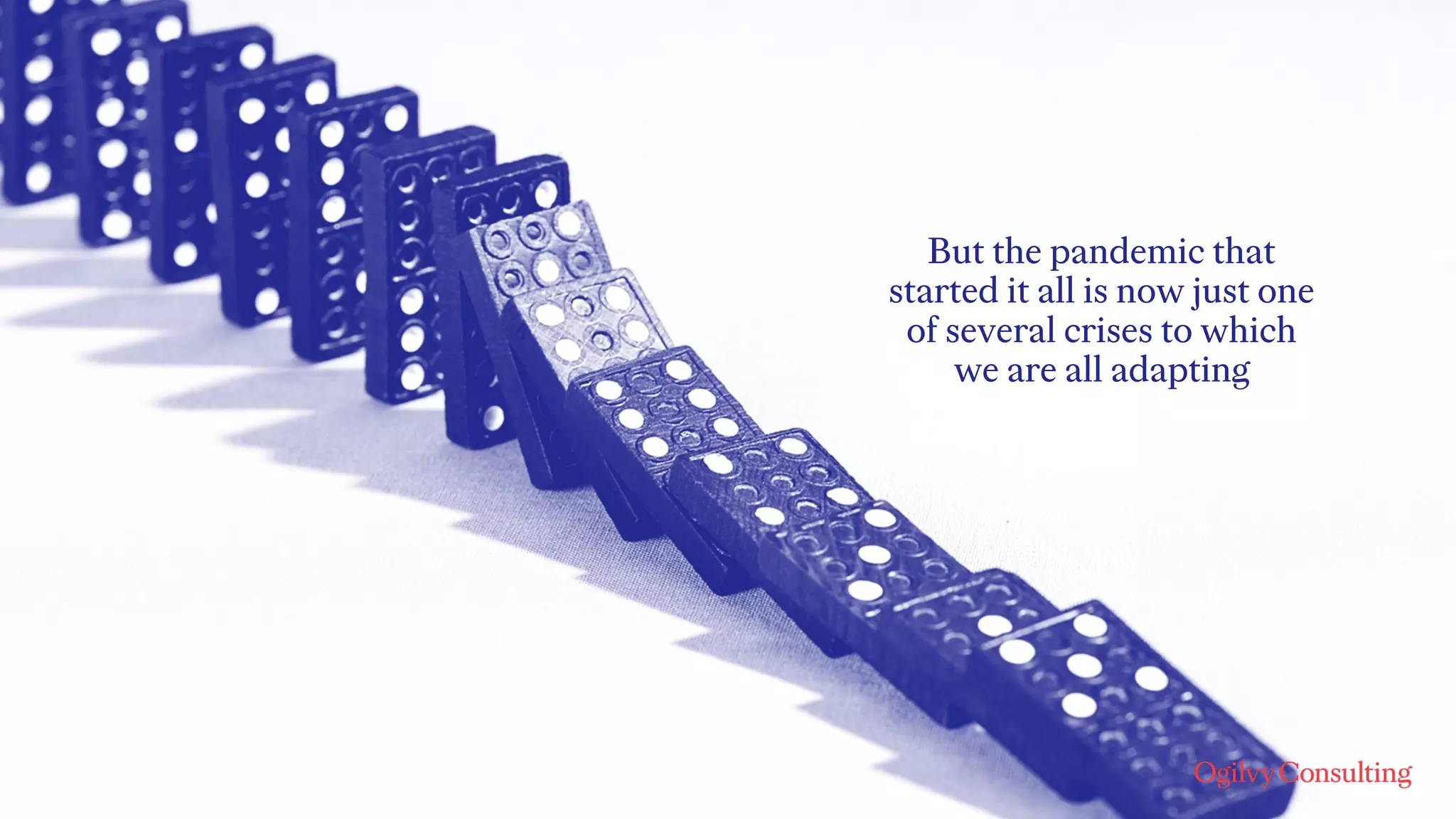 But the pandemic that
started it all is now just one
of several crises to which
we are all adapting
 