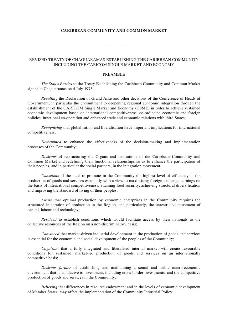The Revised Treaty Of Chaguaramas Treaty 2001