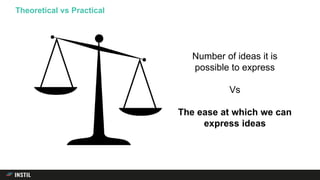 Theoretical vs Practical
Number of ideas it is
possible to express
Vs
The ease at which we can
express ideas
 