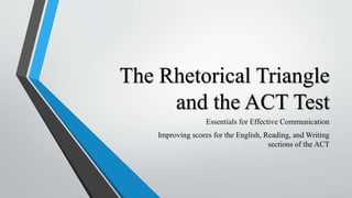 The Rhetorical Triangle
and the ACT Test
Essentials for Effective Communication
Improving scores for the English, Reading, and Writing
sections of the ACT
 